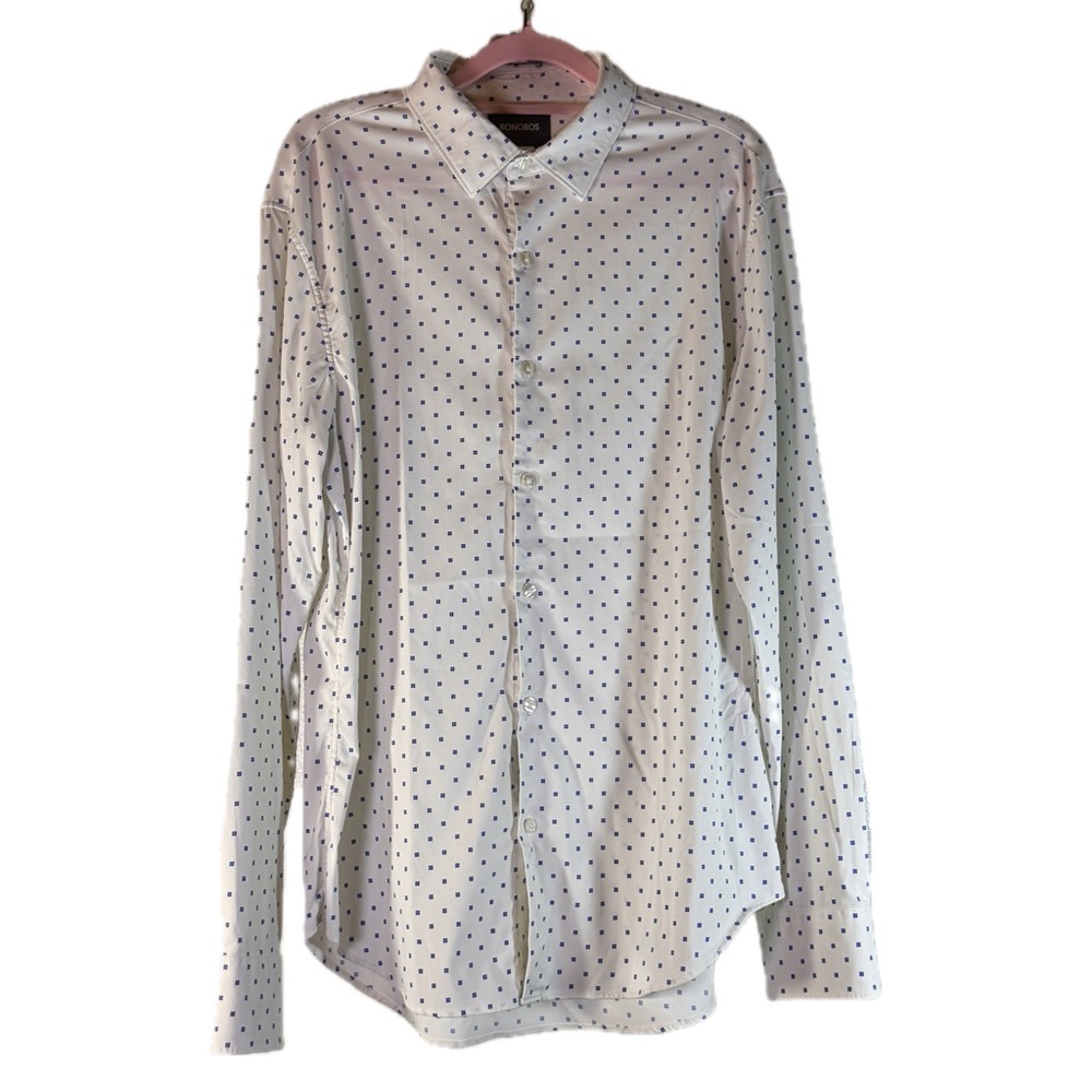 Bonobos Slim Fit Daily Grind Shirt White Blue Micro-Dot Print Men’s Size M